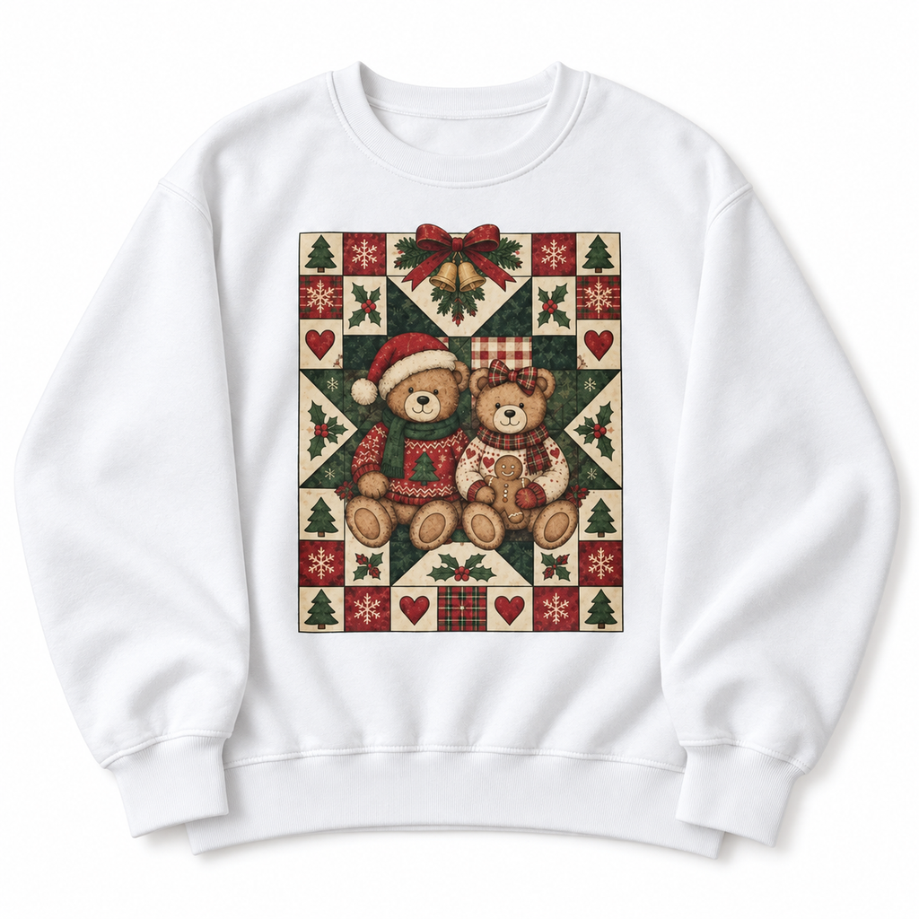 Women's Christmas Teddy Bear Print Cotton T-Shirt - Vintage Retro Casual
