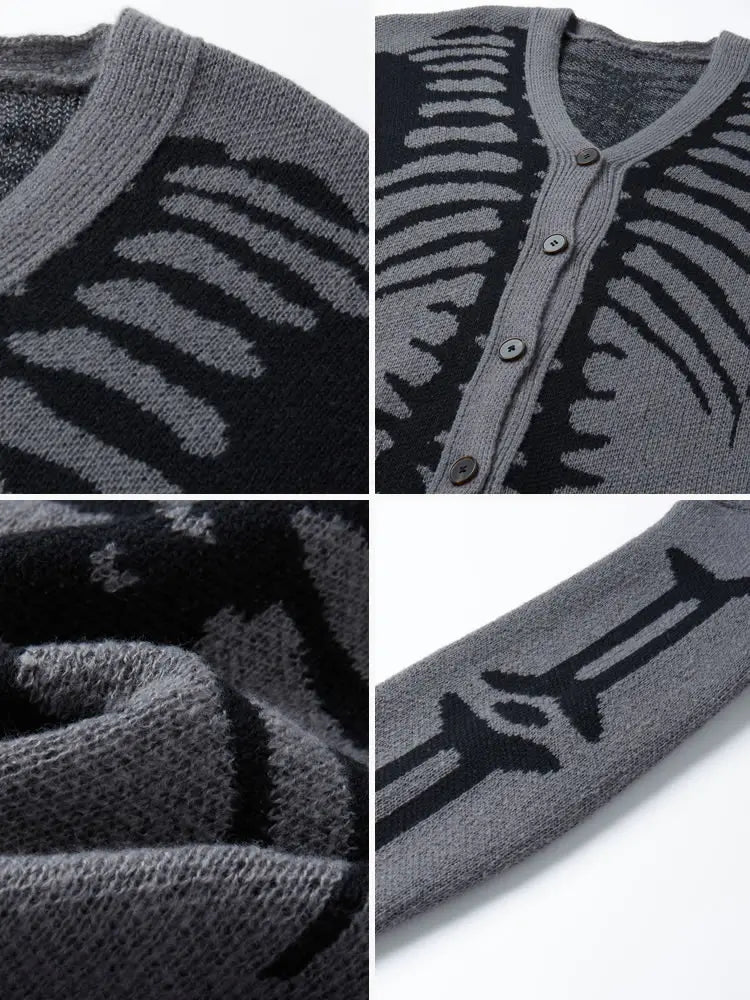 Skeleton Ribcage Jacquard Knit Button Cardigan