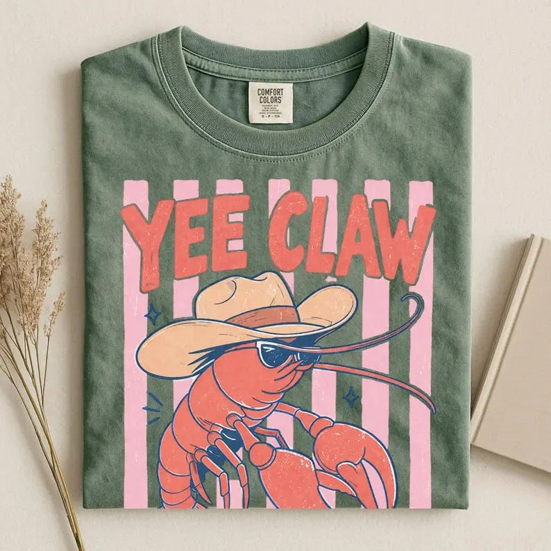 Yee Claw Cowboy Crawfish T Shirt | Funny Western Crawfish Boil Graphic Tee Comfort Colors