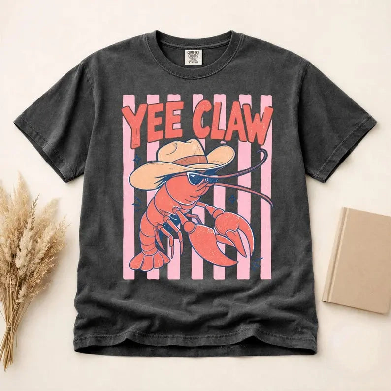 Yee Claw Cowboy Crawfish T Shirt | Funny Western Crawfish Boil Graphic Tee Comfort Colors