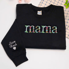 Mama Floral Hoodie or Sweatshirt with Custom Embroidered Kids Name On Sleeve