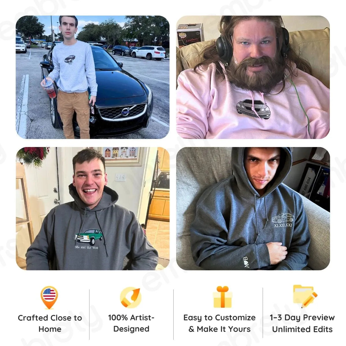 Custom Embroidered Car Sweatshirt or Hoodie, Anniversary Gifts for Car Boyfriend