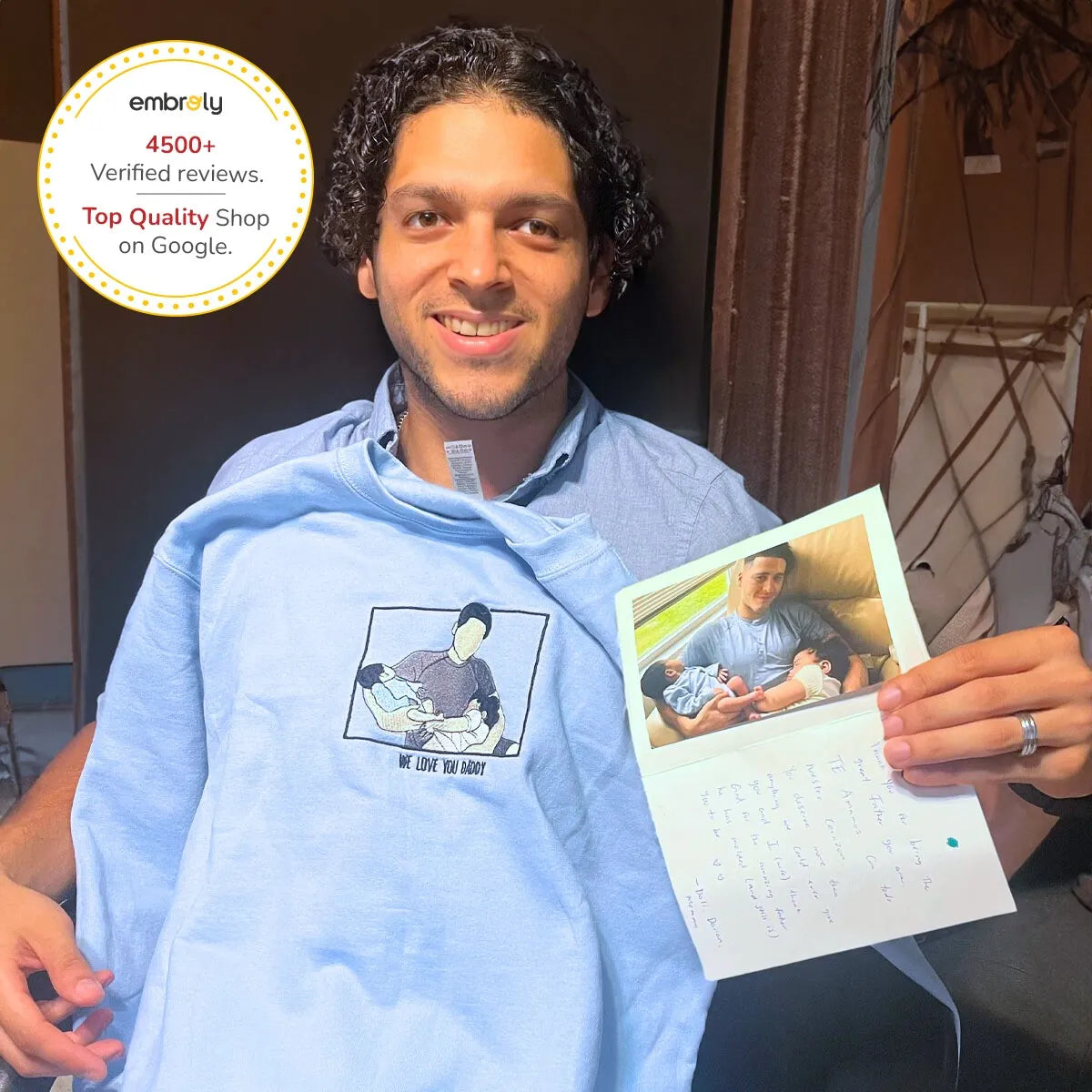 Father Day Sweatshirt, Personalized Gifts for Dad from Daughter or Son with Outline Portrait Photo