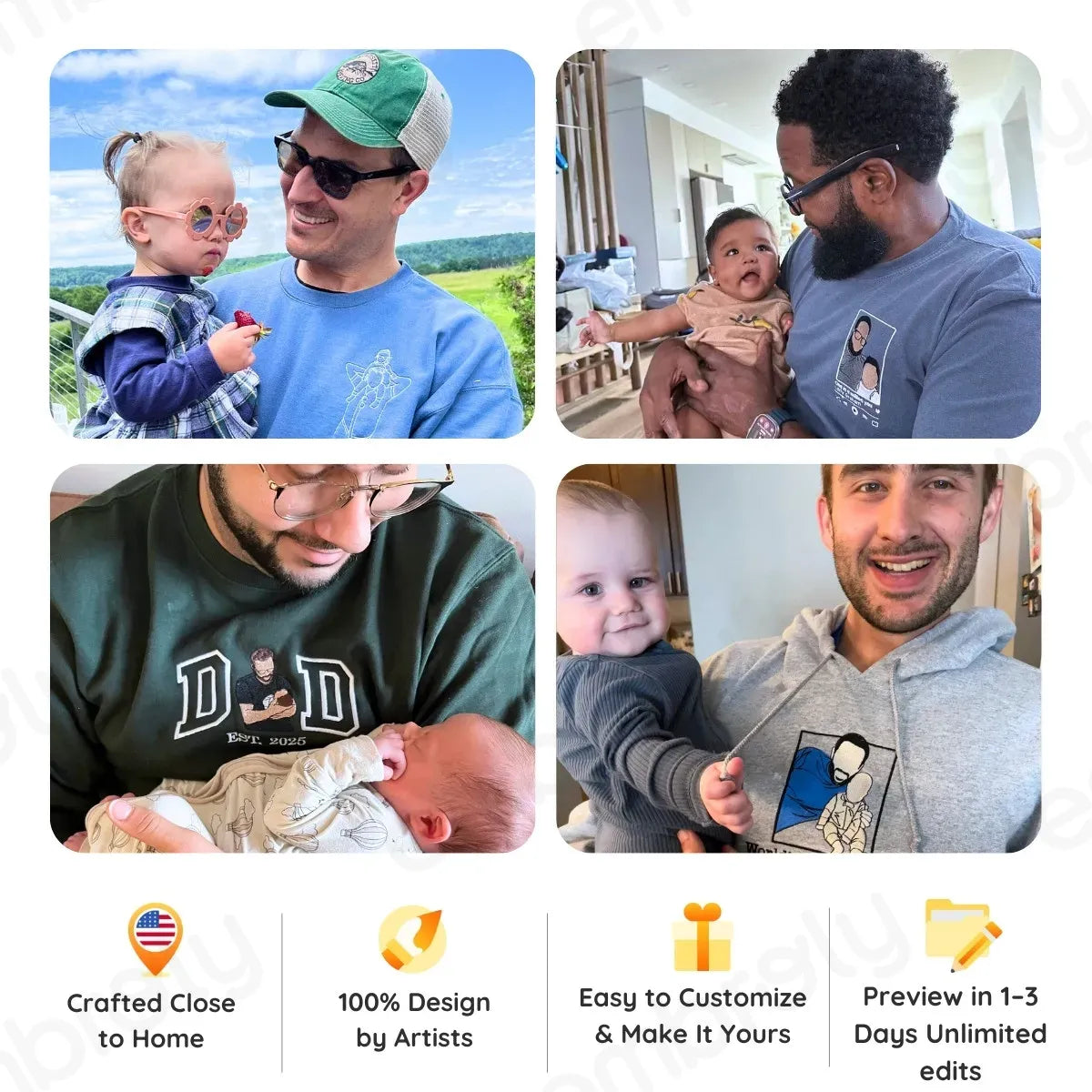 Father and Son Sweatshirt, Hoodie, Personalized Fathers Day Gifts from Portrait Photo Sweatshirt, Unique Gifts for Dad