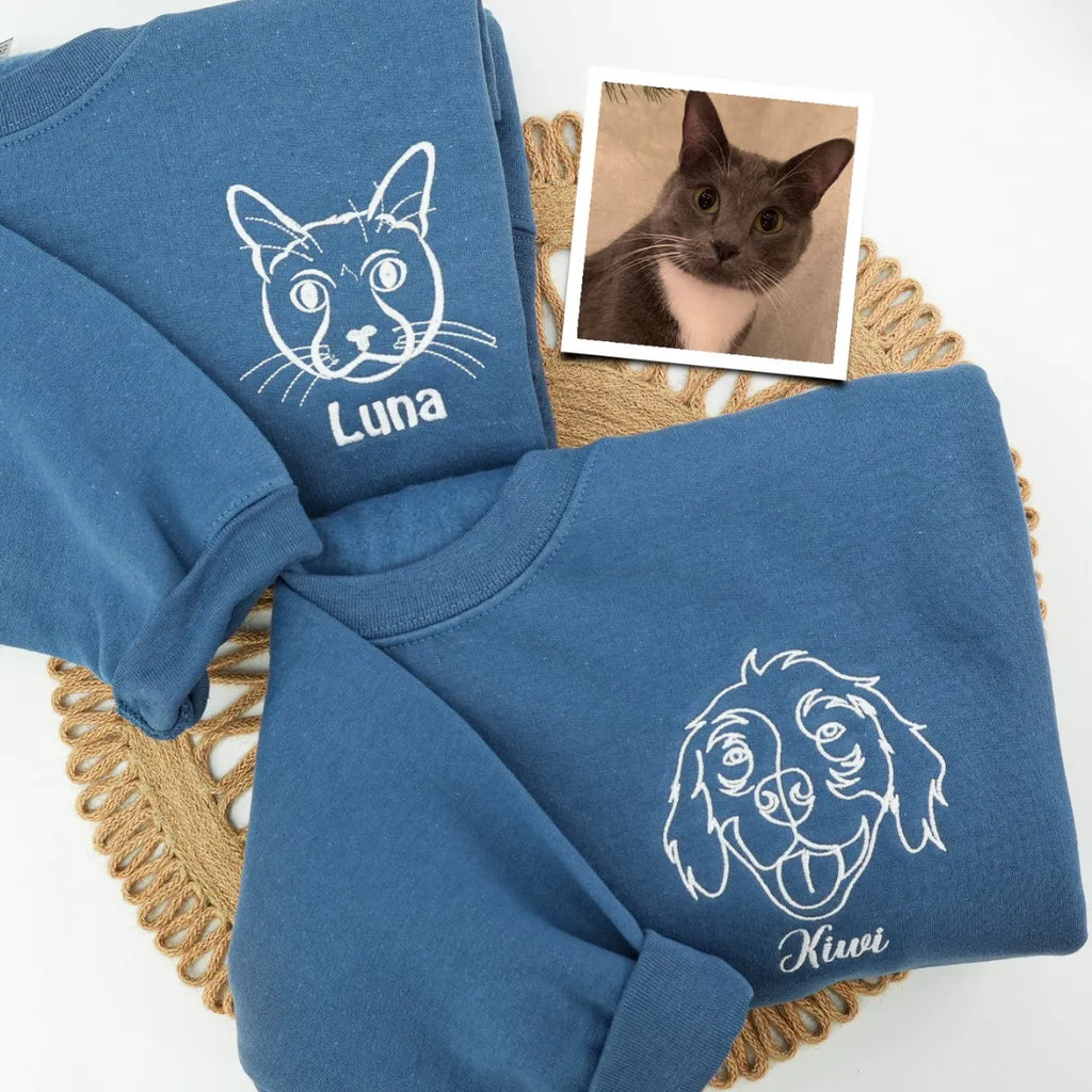 Personalized Father’s Day Gift for Pet Lovers – Custom Embroidered Pet Portrait Photo Sweatshirt or Hoodie