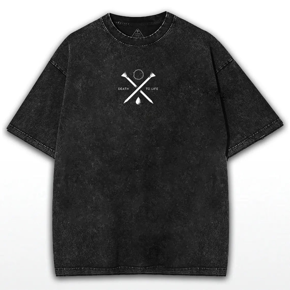 Death To Life Vintage Washed Black T-Shirt | Gustave Doré Crucifixion Art Print Oversized Streetwear Tee