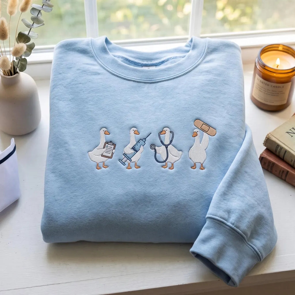 🦆 Cute Nurse Duck Embroidered Sweatshirt Hoodie Tee 🩺