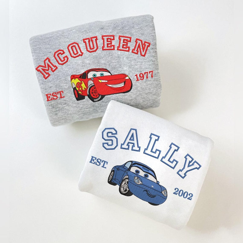 Artoon Cars  Movie Embroidered Sweatshirt, McQueen Sally Mater Trending Crewneck, Cartoon Sweatshirts, Gift For Her