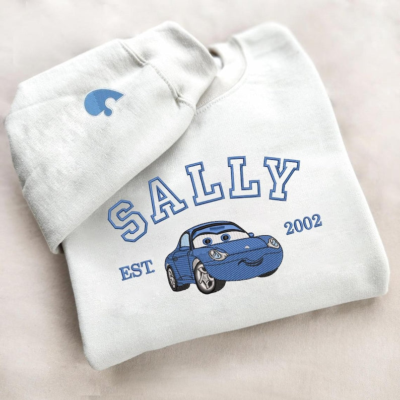 Artoon Cars  Movie Embroidered Sweatshirt, McQueen Sally Mater Trending Crewneck, Cartoon Sweatshirts, Gift For Her