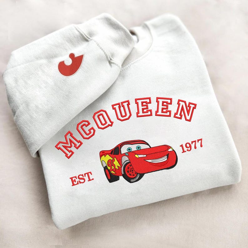 Artoon Cars  Movie Embroidered Sweatshirt, McQueen Sally Mater Trending Crewneck, Cartoon Sweatshirts, Gift For Her