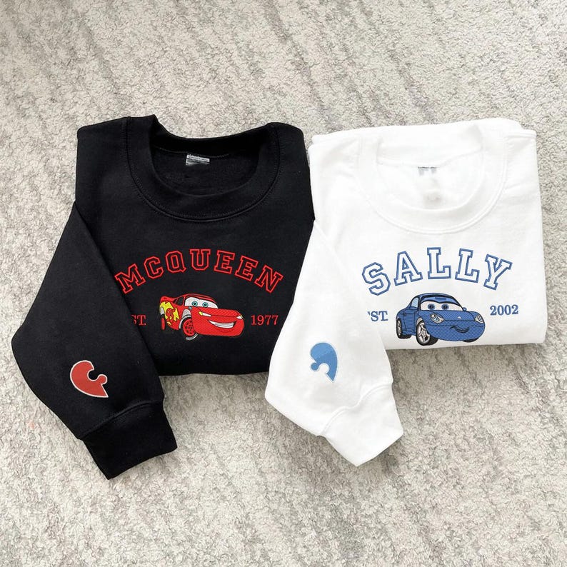 Artoon Cars  Movie Embroidered Sweatshirt, McQueen Sally Mater Trending Crewneck, Cartoon Sweatshirts, Gift For Her