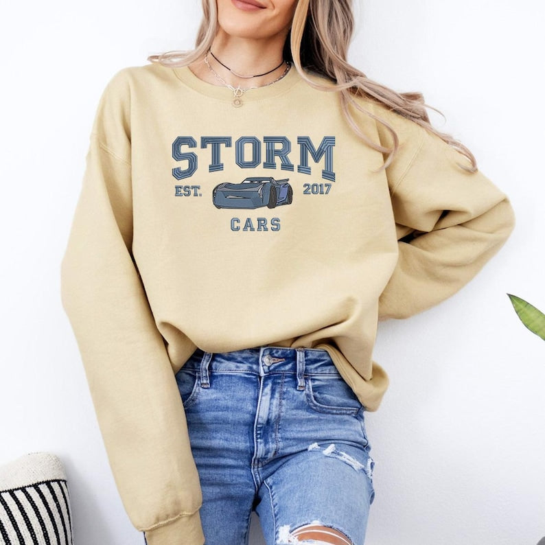 Cars Character Movie Embroidered Sweatshirt, Cartoon Sweatshirts, McQueen Sally Mater Trending Crewneck, Gift For Friends