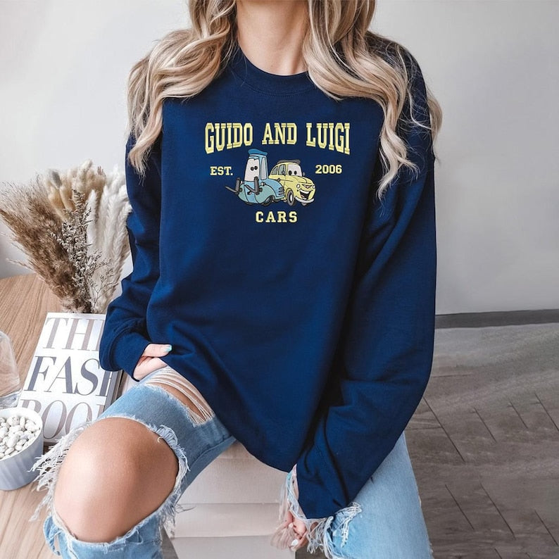 Cars Character Movie Embroidered Sweatshirt, Cartoon Sweatshirts, McQueen Sally Mater Trending Crewneck, Gift For Friends