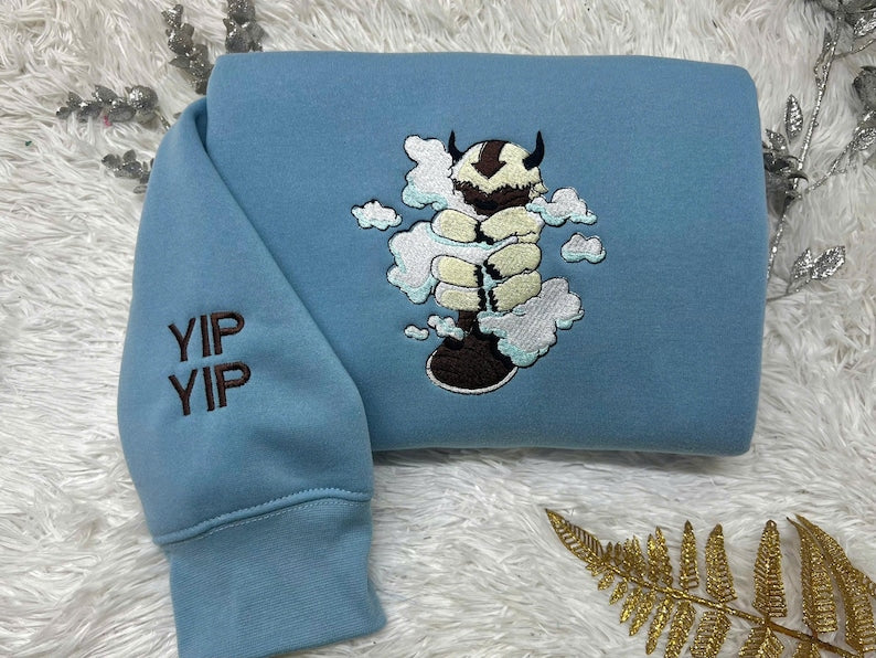 Yipyip hugging Clouds Embroidered Sweatshirt, Cartoon Character Embroidered Shirt, Anime Embroidery Sweatshirt, Anime Gifts for Fans