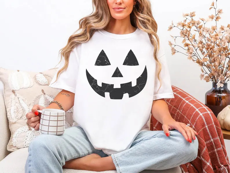 Retro Distressed Jack‑o‑Lantern Pumpkin Graphic T‑Shirt Sweatshirt Hoodie