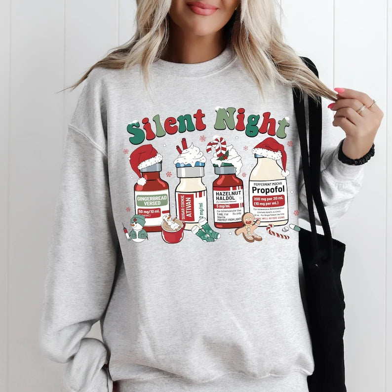 Silent Night Anesthesia Christmas Sweatshirt | Funny Medical Holiday Gift