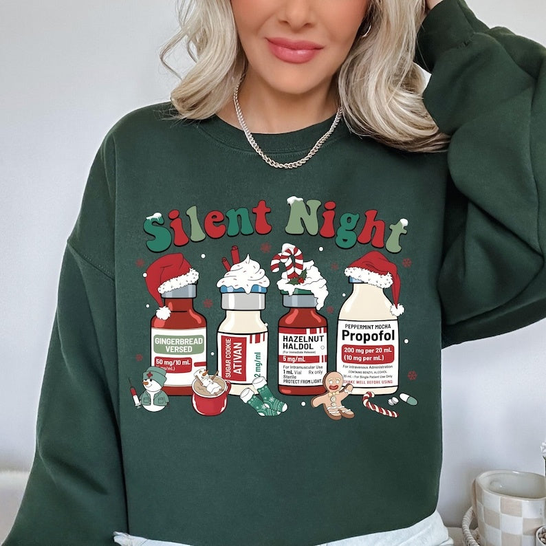 Silent Night Anesthesia Christmas Sweatshirt | Funny Medical Holiday Gift