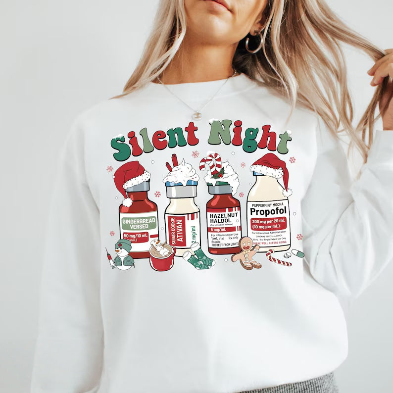 Silent Night Anesthesia Christmas Sweatshirt | Funny Medical Holiday Gift
