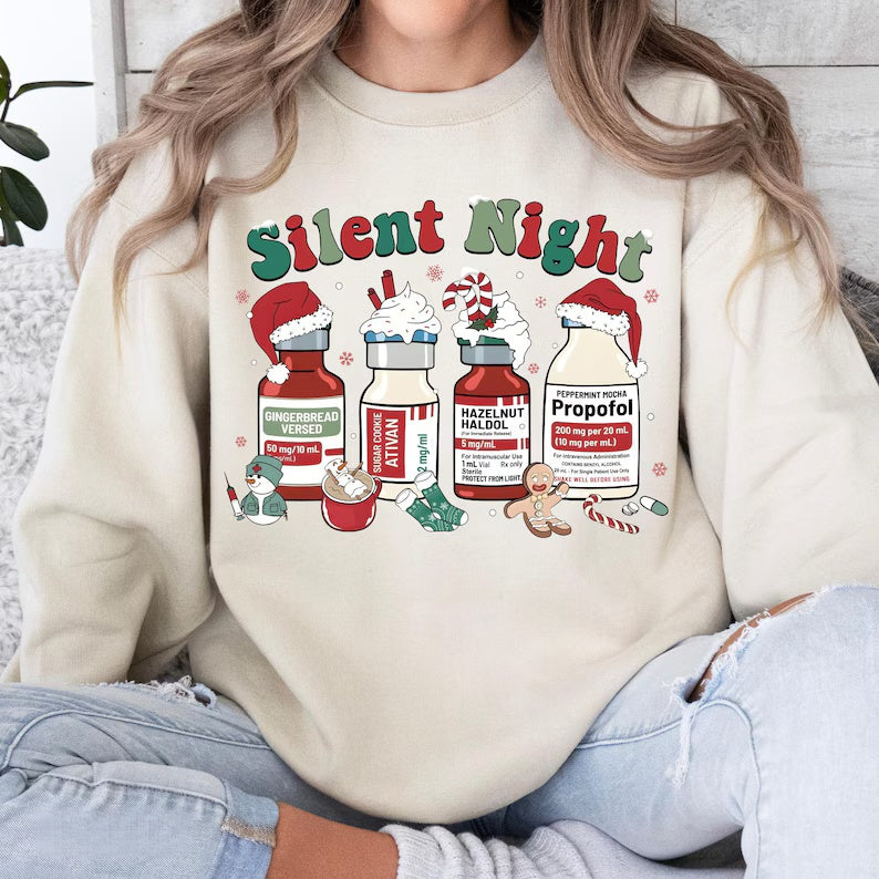 Silent Night Anesthesia Christmas Sweatshirt | Funny Medical Holiday Gift