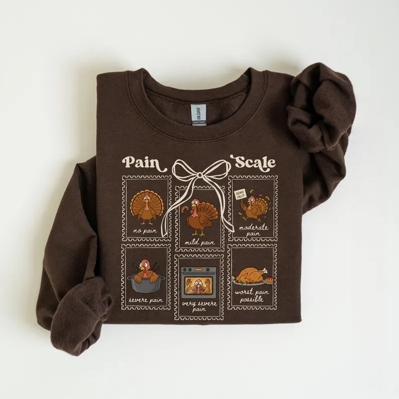 Funny Turkey Pain Scale Thanksgiving T-Shirt | Bow Graphic Tee