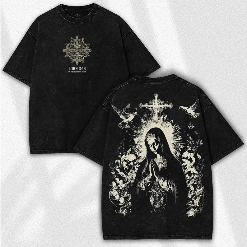 Death To Life Vintage Washed Black T-Shirt | Gustave Doré Crucifixion Art Print Oversized Streetwear Tee