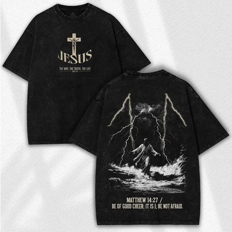 Death To Life Vintage Washed Black T-Shirt | Gustave Doré Crucifixion Art Print Oversized Streetwear Tee