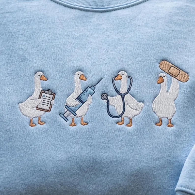 🦆 Cute Nurse Duck Embroidered Sweatshirt Hoodie Tee 🩺
