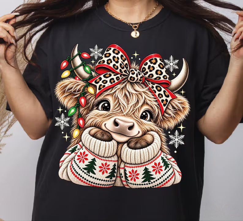 🐄 Moo-rry Christmas Cute Highland Cow Tee sweatshirt Hoodie🐆