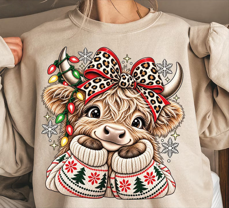 🐄 Moo-rry Christmas Cute Highland Cow Tee sweatshirt Hoodie🐆
