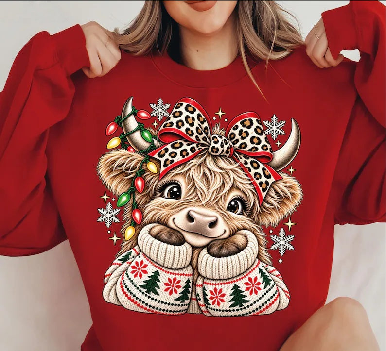 🐄 Moo-rry Christmas Cute Highland Cow Tee sweatshirt Hoodie🐆