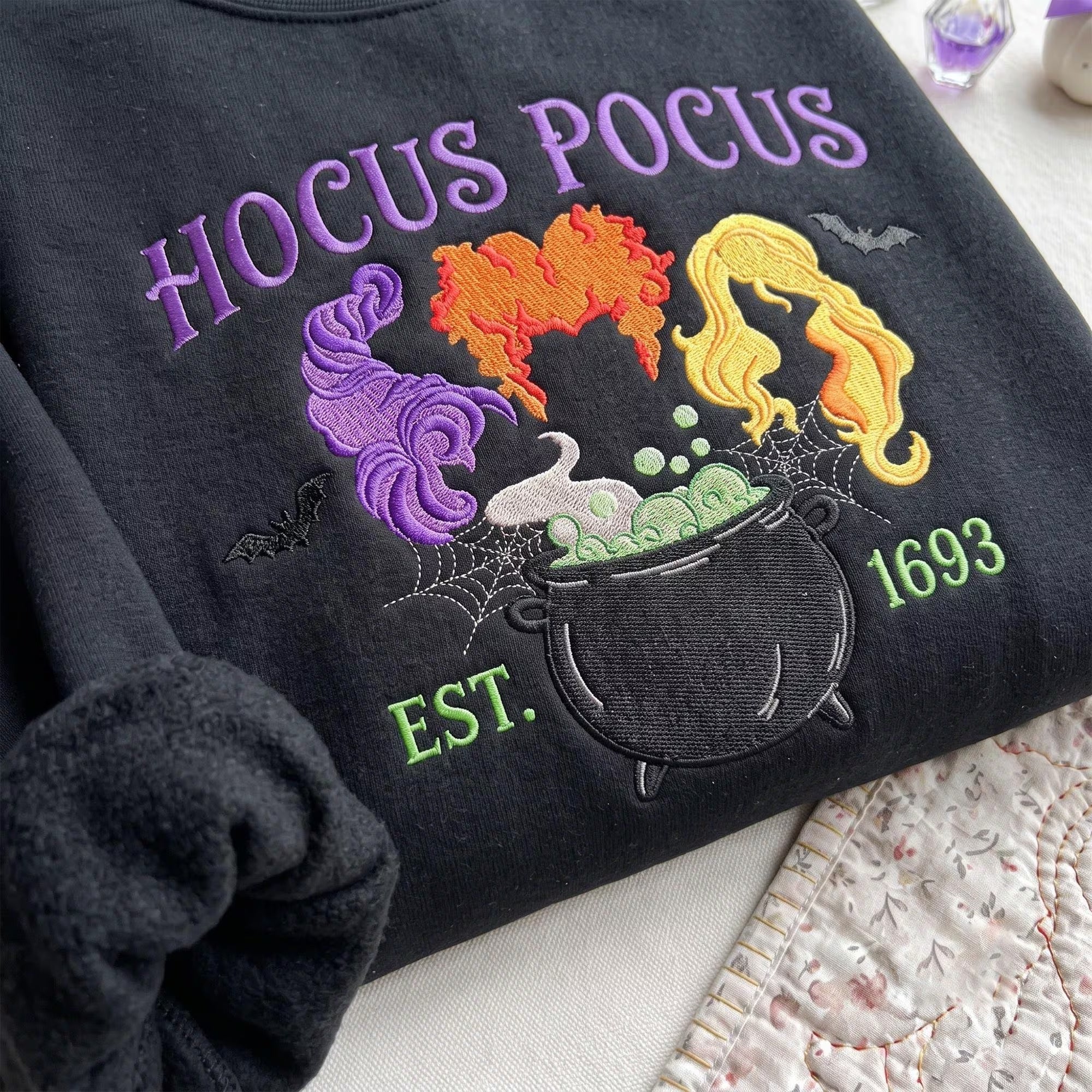 Halloween Witch Embroidered Crewneck Sweatshirt tee Hoodie