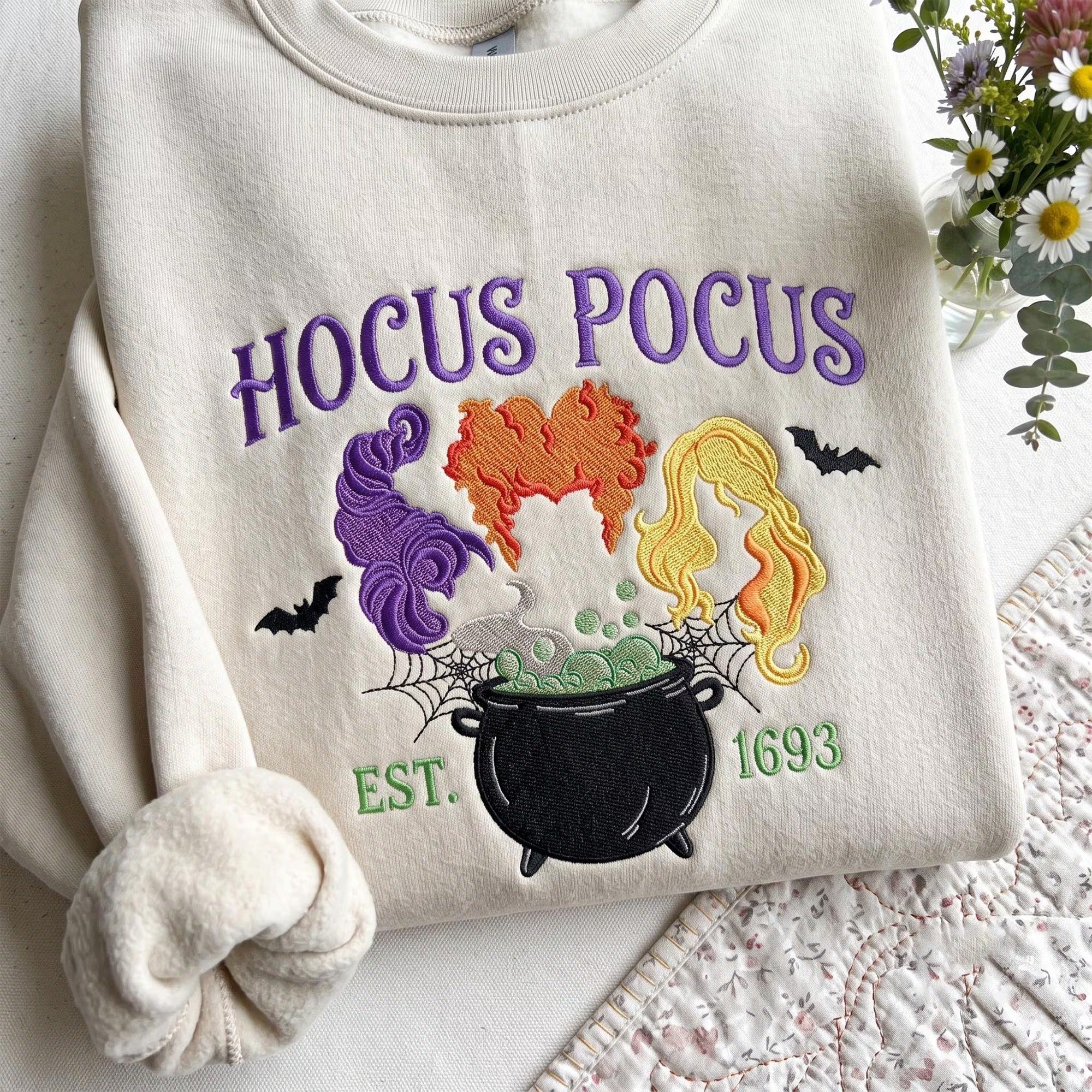 Halloween Witch Embroidered Crewneck Sweatshirt tee Hoodie