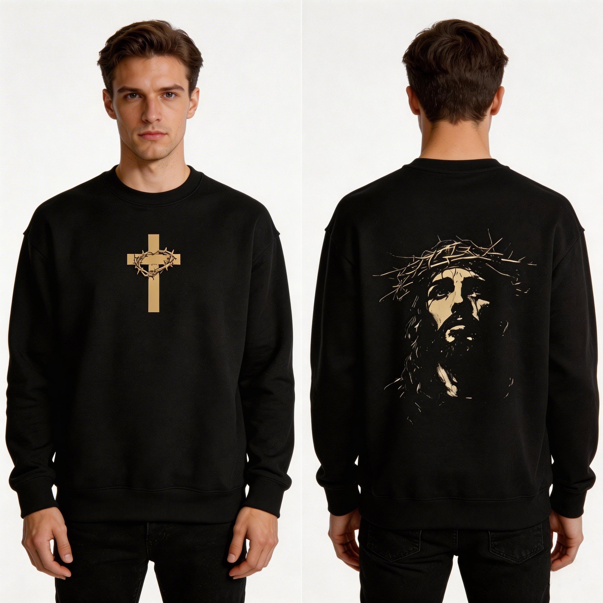 Vintage Jesus Thorn Crown Hoodie, Christian Cross Graphic Hooded Sweatshirt, Religious Streetwear Pullover for Men Women