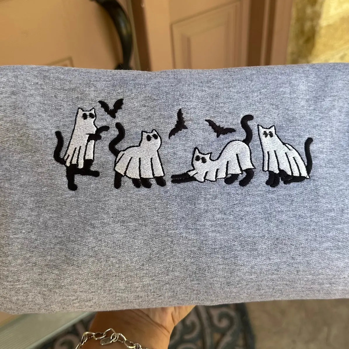 👻 Ghost Cat Embroidered Halloween Tee/Crewneck/Hoodie