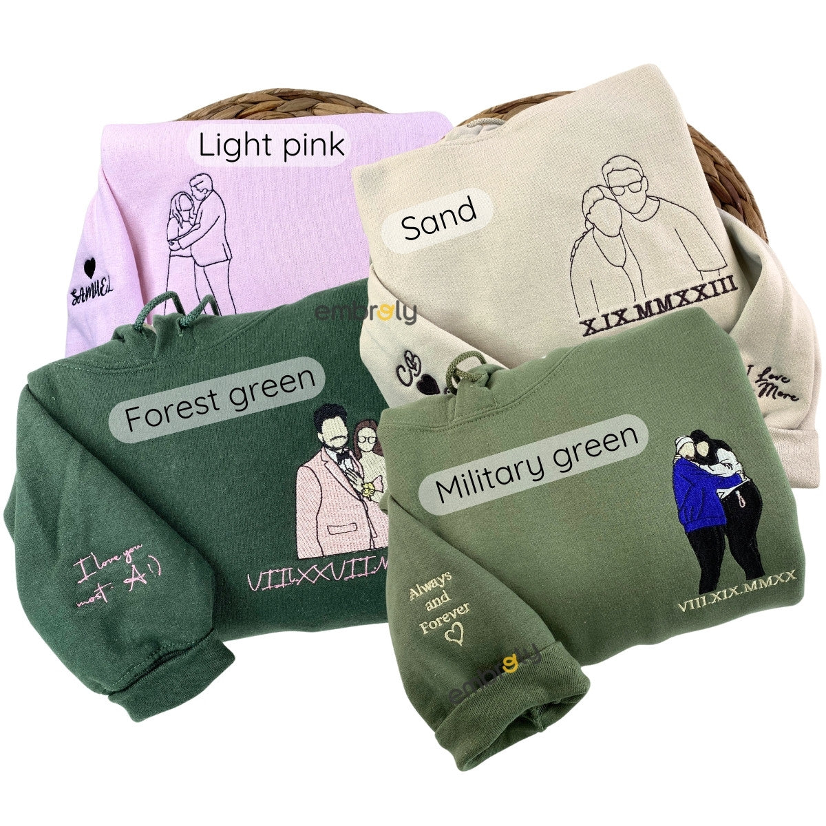 Personalized Anniversary Photo Gift for Couple with Embroidered Photo Portrait Sweatshirt or Hoodie