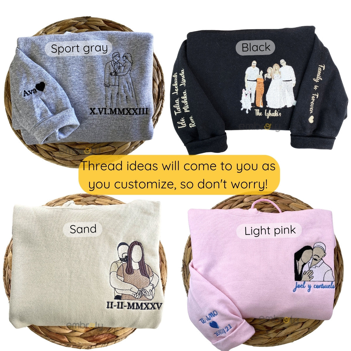 Personalized Anniversary Photo Gift for Couple with Embroidered Photo Portrait Sweatshirt or Hoodie
