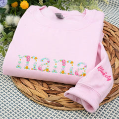 Mama Floral Hoodie or Sweatshirt with Custom Embroidered Kids Name On Sleeve