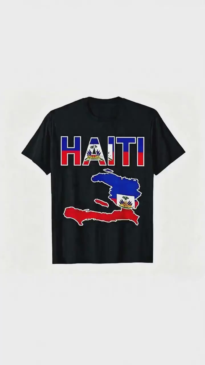 Plus Size Haiti Flag & Map T-Shirt, Haitian Pride Tee, Patriotic Caribbean Heritage Shirt for Women, Black Casual Top
