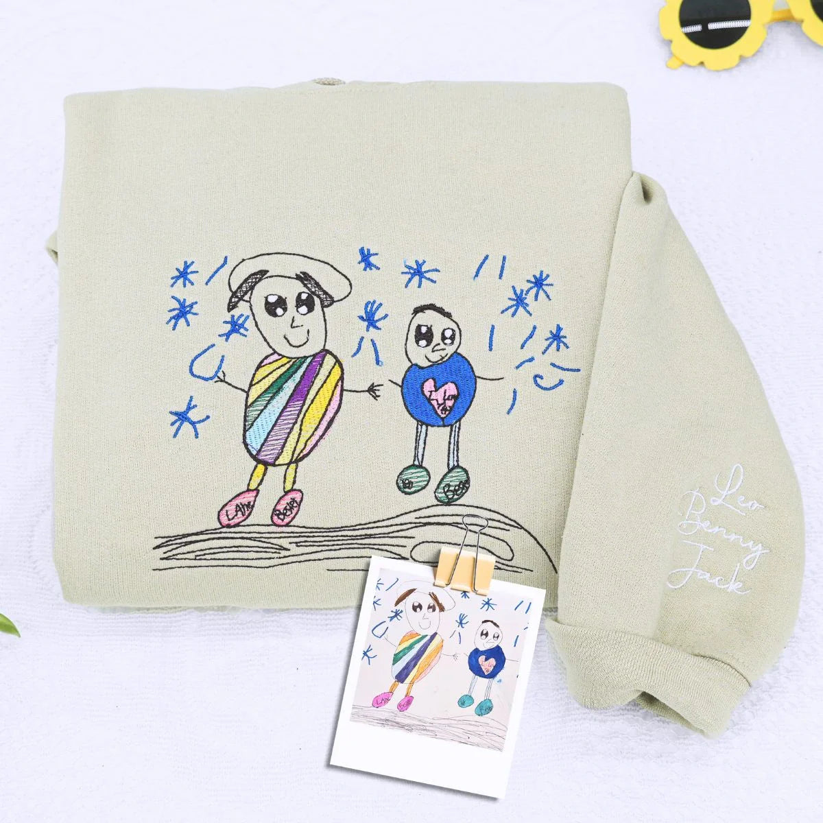 Custom Kids Drawing Sweatshirt or Hoodie, Personalized Embroidered Father's Day Gifts for Dad Grandpa