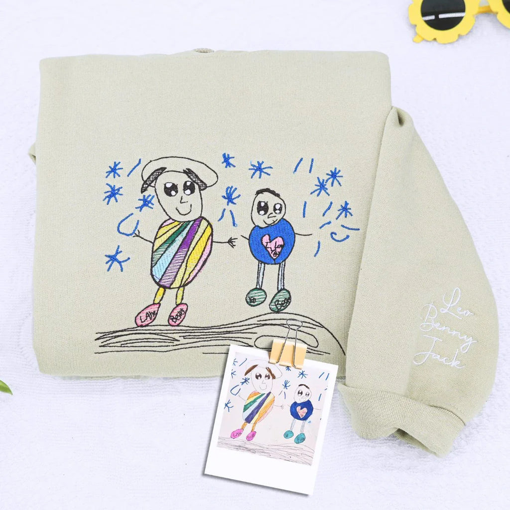 Custom Kids Drawing Sweatshirt or Hoodie, Personalized Embroidered Father's Day Gifts for Dad Grandpa