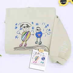 Custom Kids Drawing Sweatshirt or Hoodie, Personalized Embroidered Father's Day Gifts for Dad Grandpa